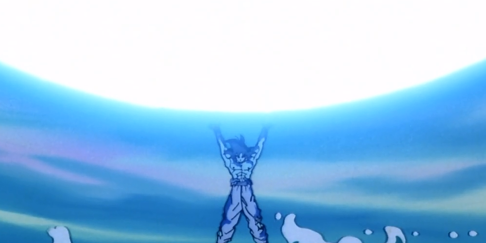Goku using a Spirit Bomb in Dragon Ball Z.