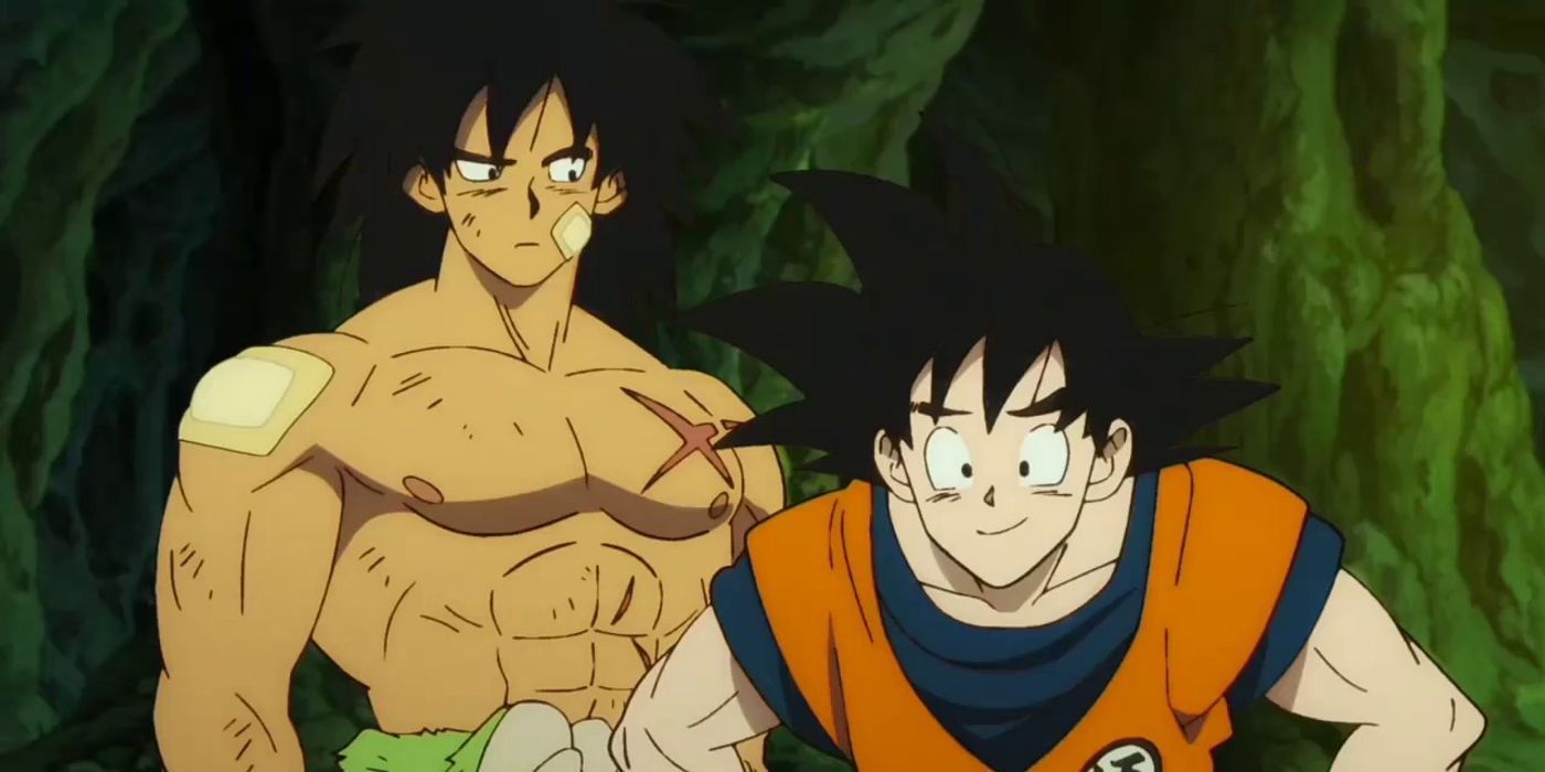 Broly and Goku meet in a cave, as friends, in Dragon Ball Super: Broly.