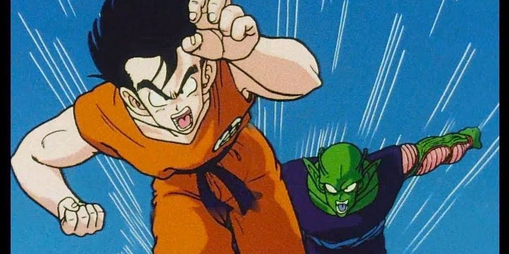 Goku and Piccolo race into battle against Raditz in Dragon Ball Z.