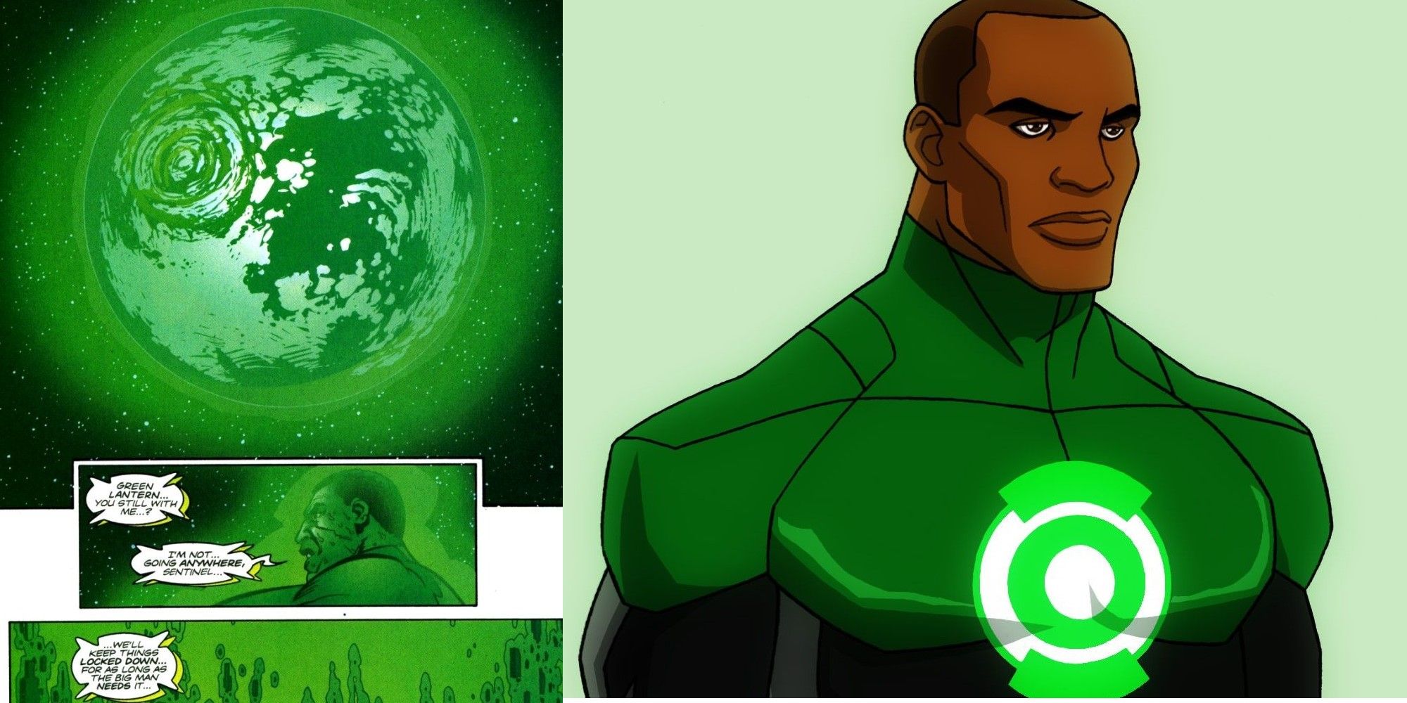 Green Lantern uses his power to keep the world from falling apart