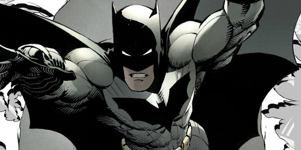 Batman leaping forward in his New 52 costume design created by Greg Capullo for DC Comics