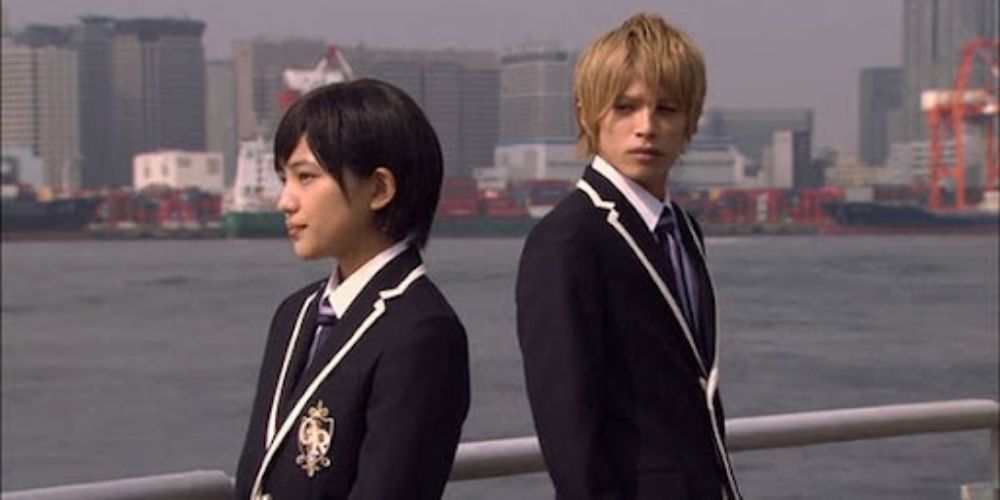 Scene with Haruhi and Tamaki looking away from each other in Ouran High School Host Club movie