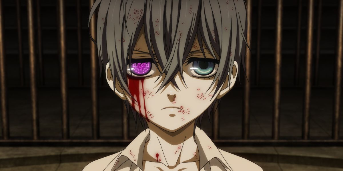 Ciel Phantomhive with his faustian eye exposed in Black Butler.