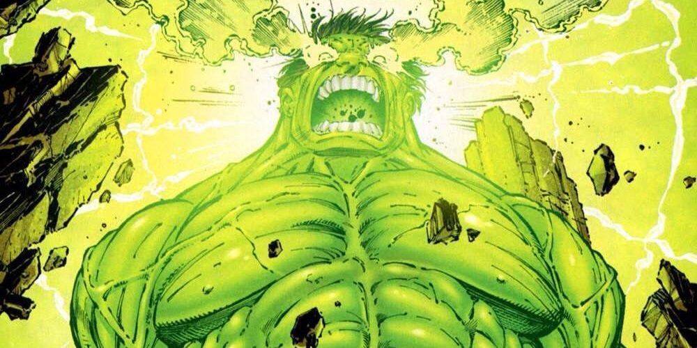 The Hulk roars with fury as gamma radiation flares up around him in Marvel Comics