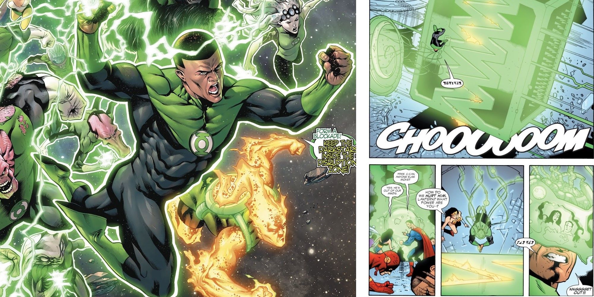 Green Lantern creates a mask against mind control to face Martian Manhunter