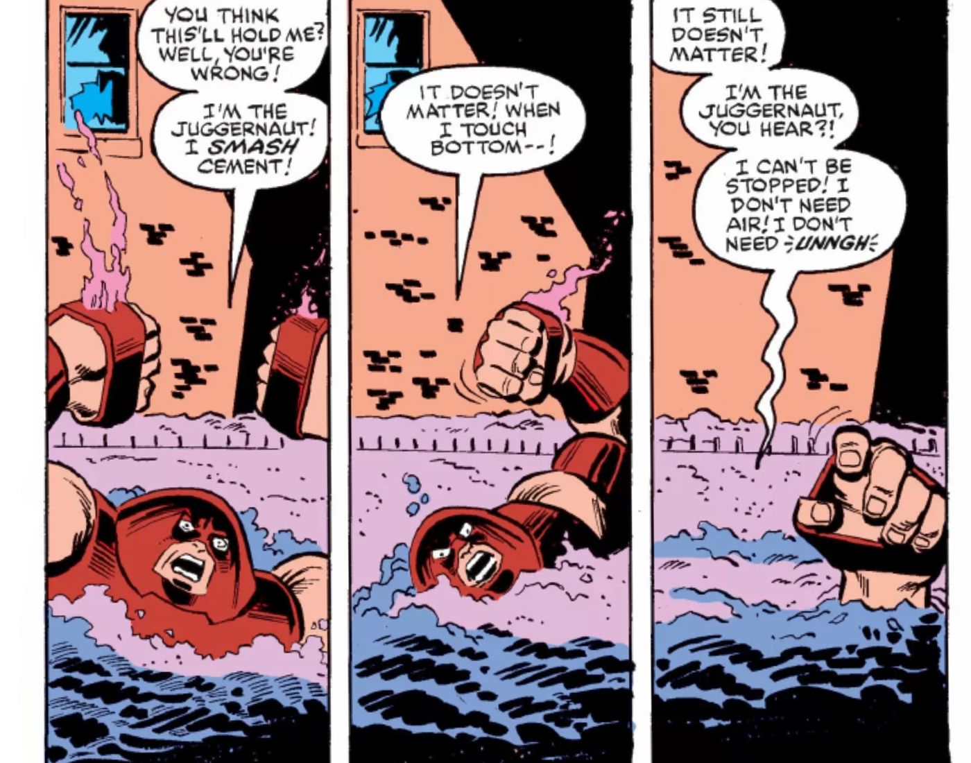 Juggernaut sinks into a pool of cement in Amazing Spider-Man #230