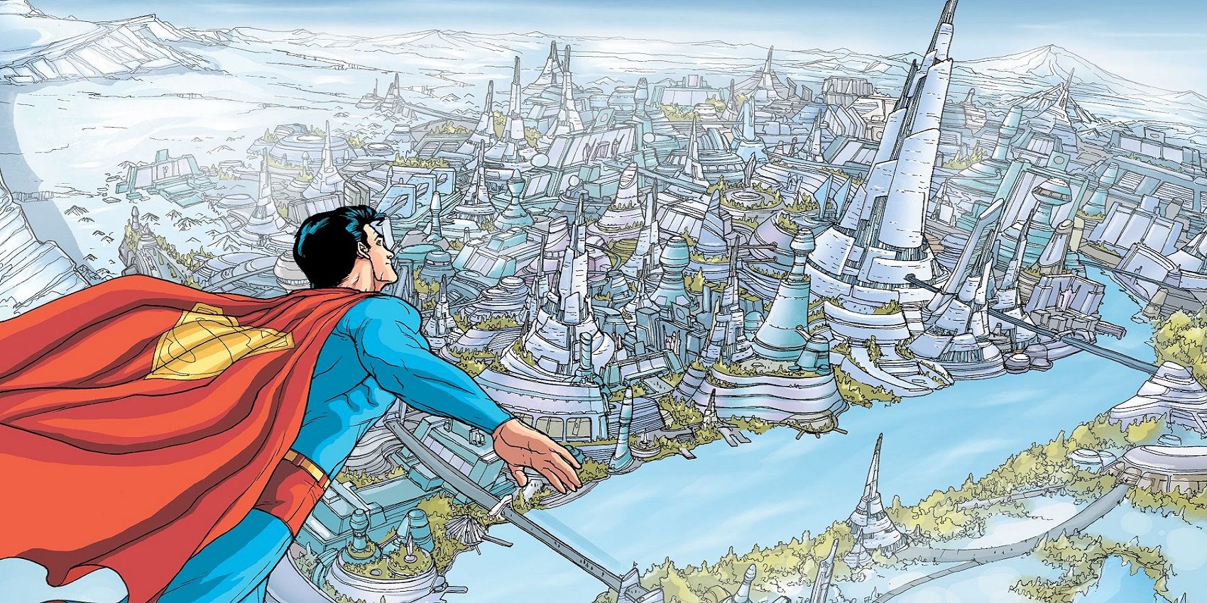 Superman flying above Kandor City on New Krypton