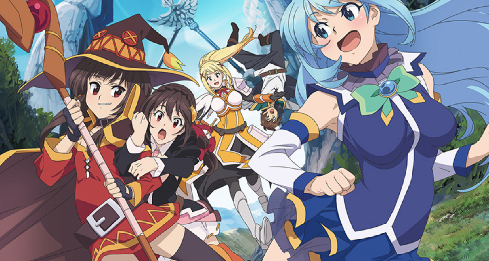 Wallpaper Characters, Megumin, Aqua, Kazuma Satou, Kono Subarashii