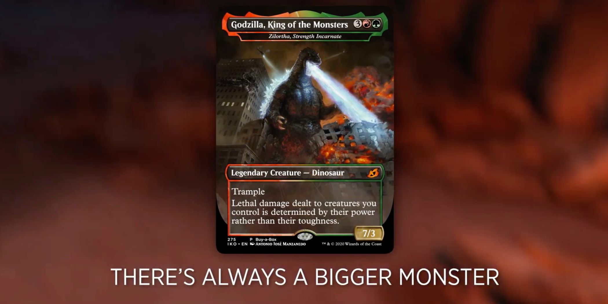 A preview of a new Godzilla card from a new Magic the Gathering set