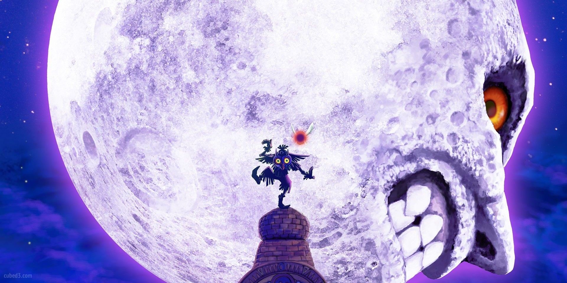 Skull Kid dances in front of the moon in The Legend of Zelda: Majora's Mask.