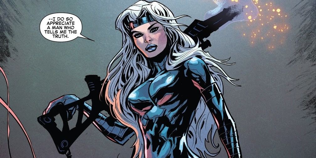 Silver Sable holds a large rifle in Marvel Comics