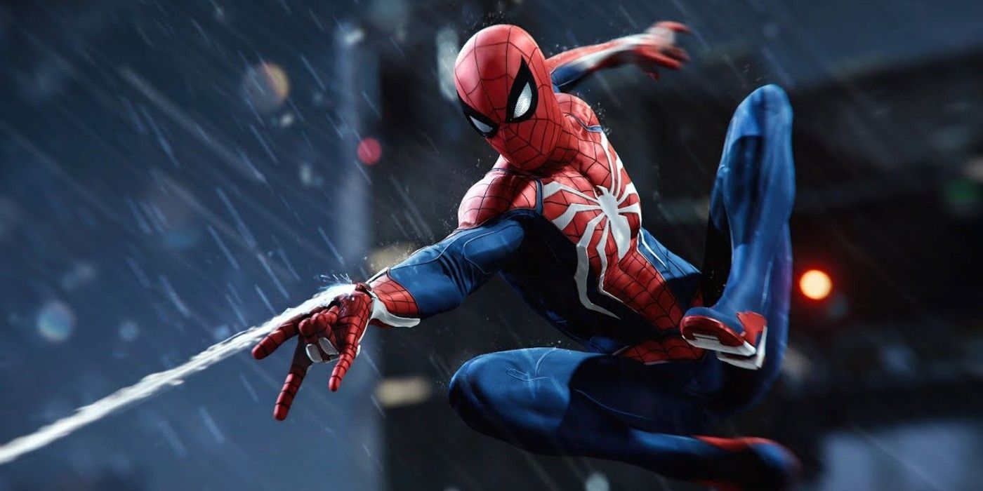 Marvel's Spider-Man shooting webbing at an enemy