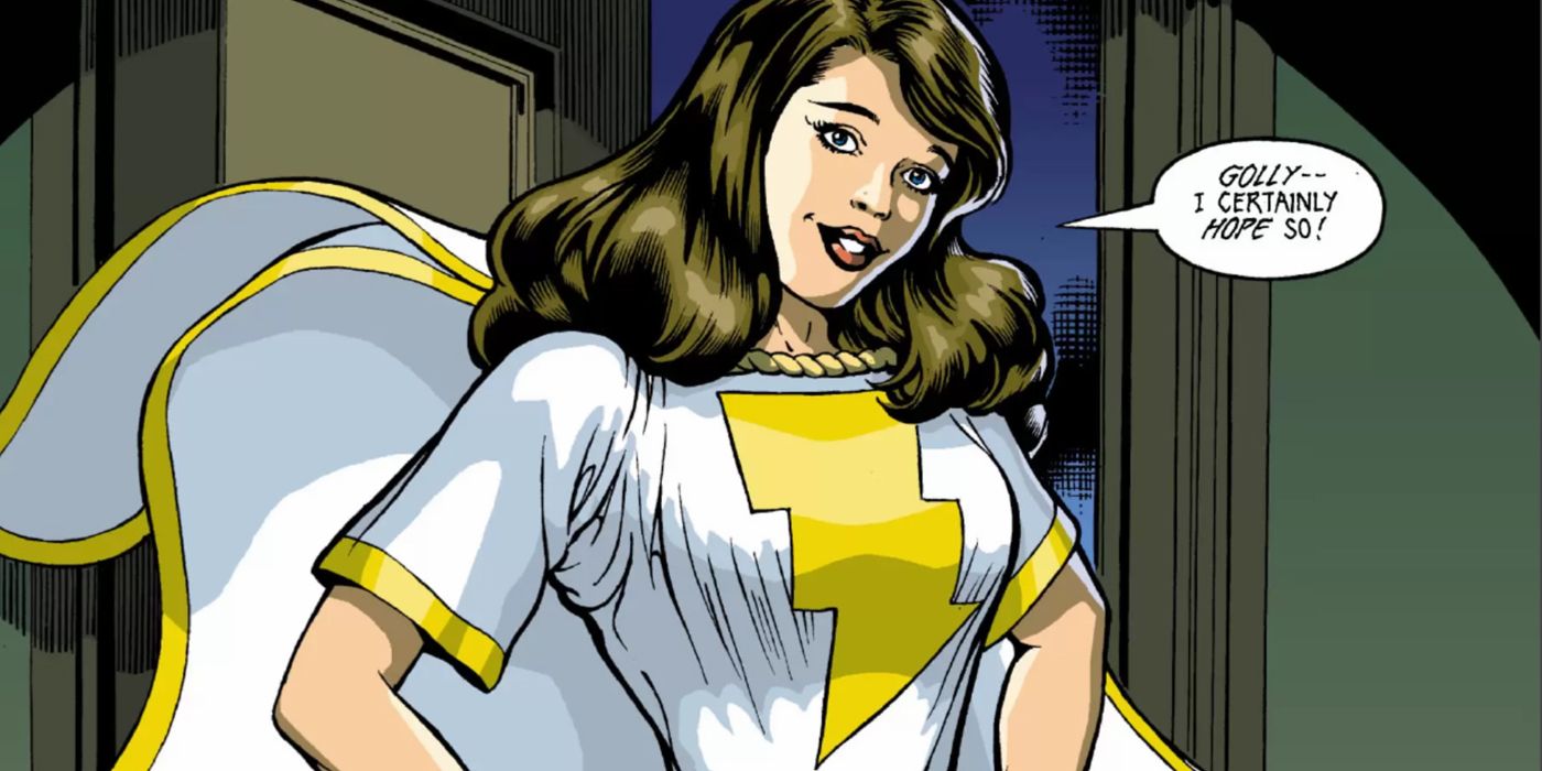 Mary Marvel in her white and gold costume