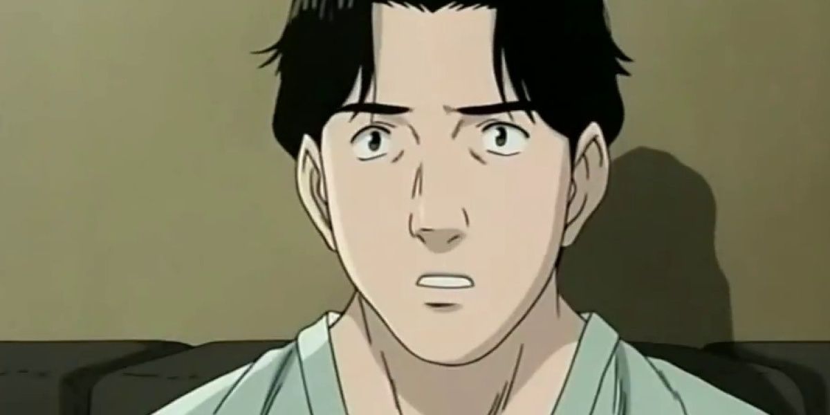 An image from the Monster anime shows Tenma sitting down with a surprised expression