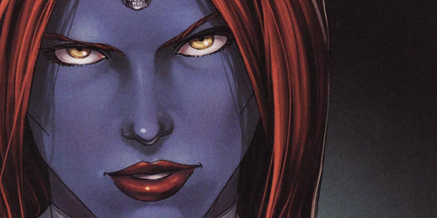 A close-up of Mystique's face in the comics