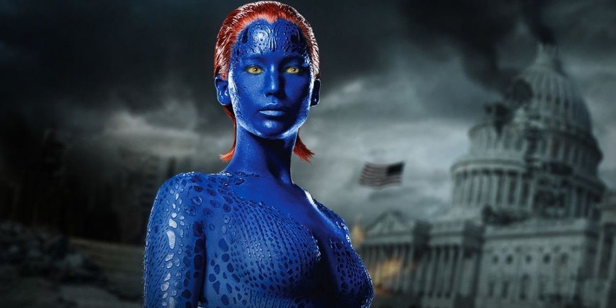 Mystique in front of a crumbling White House