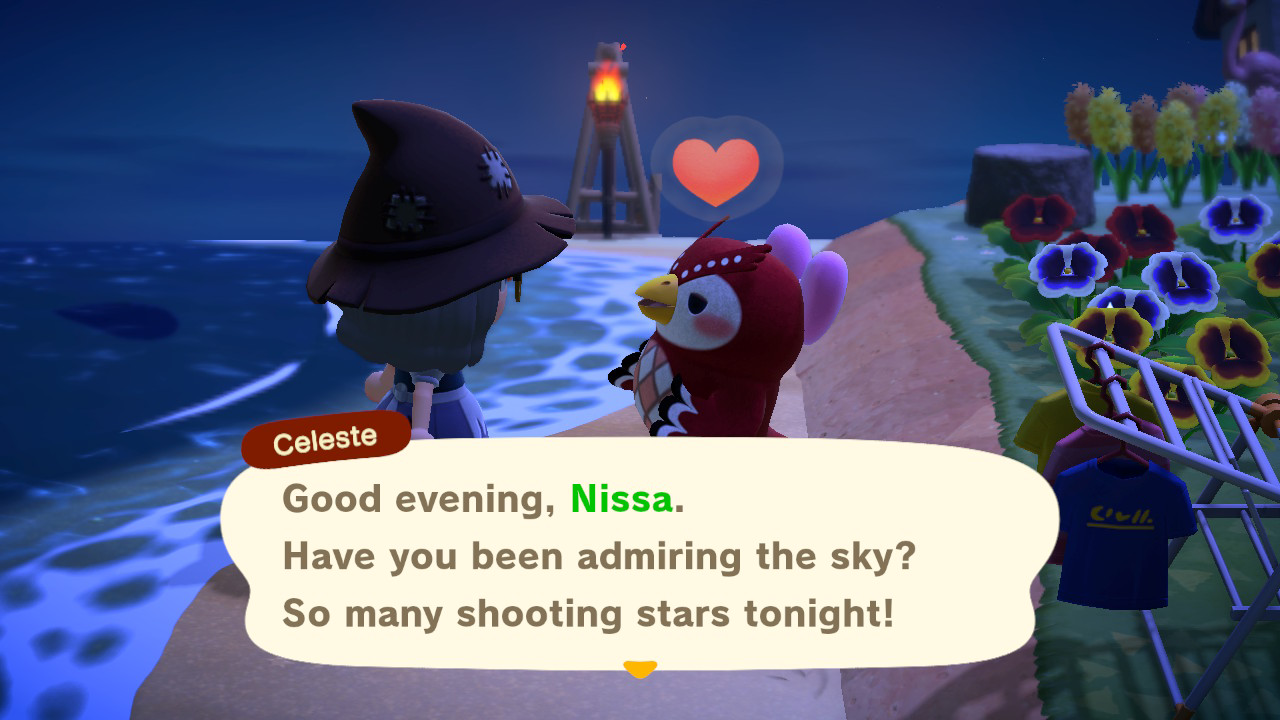 Celeste greets a villager by name in Animal Crossing: New Horizons