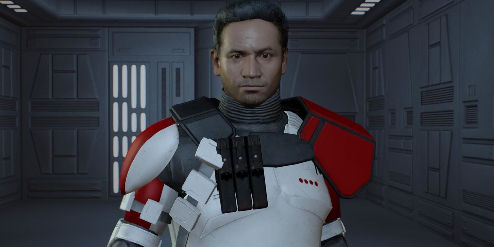 An image of clone trooper Ordo from Star Wars, with his helmet off