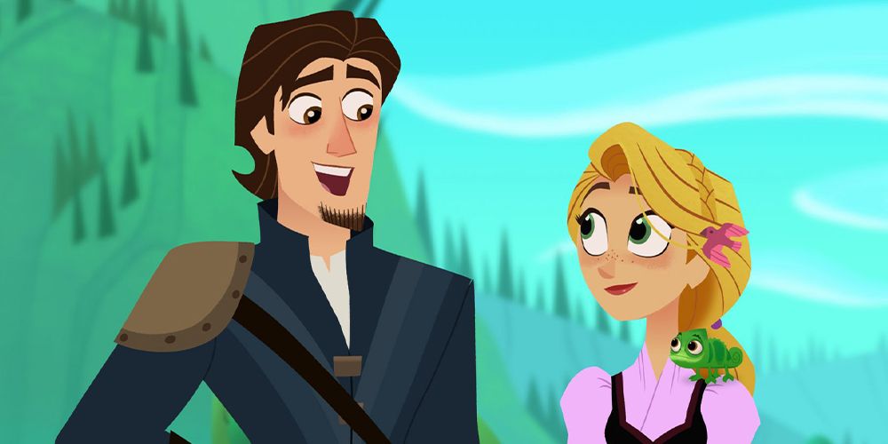 Rapunzel and Eugene smiling at each other in Tangled: The Series.