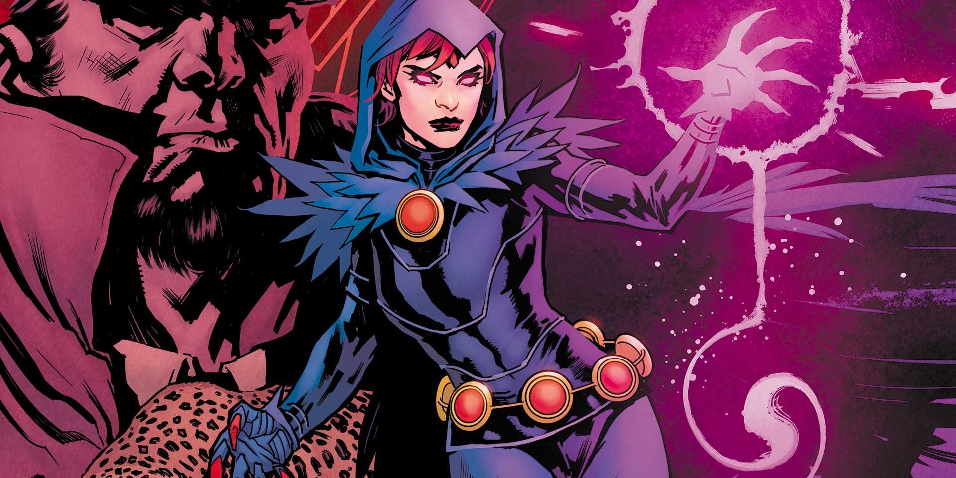 Raven from DC Comics using her magical abilities