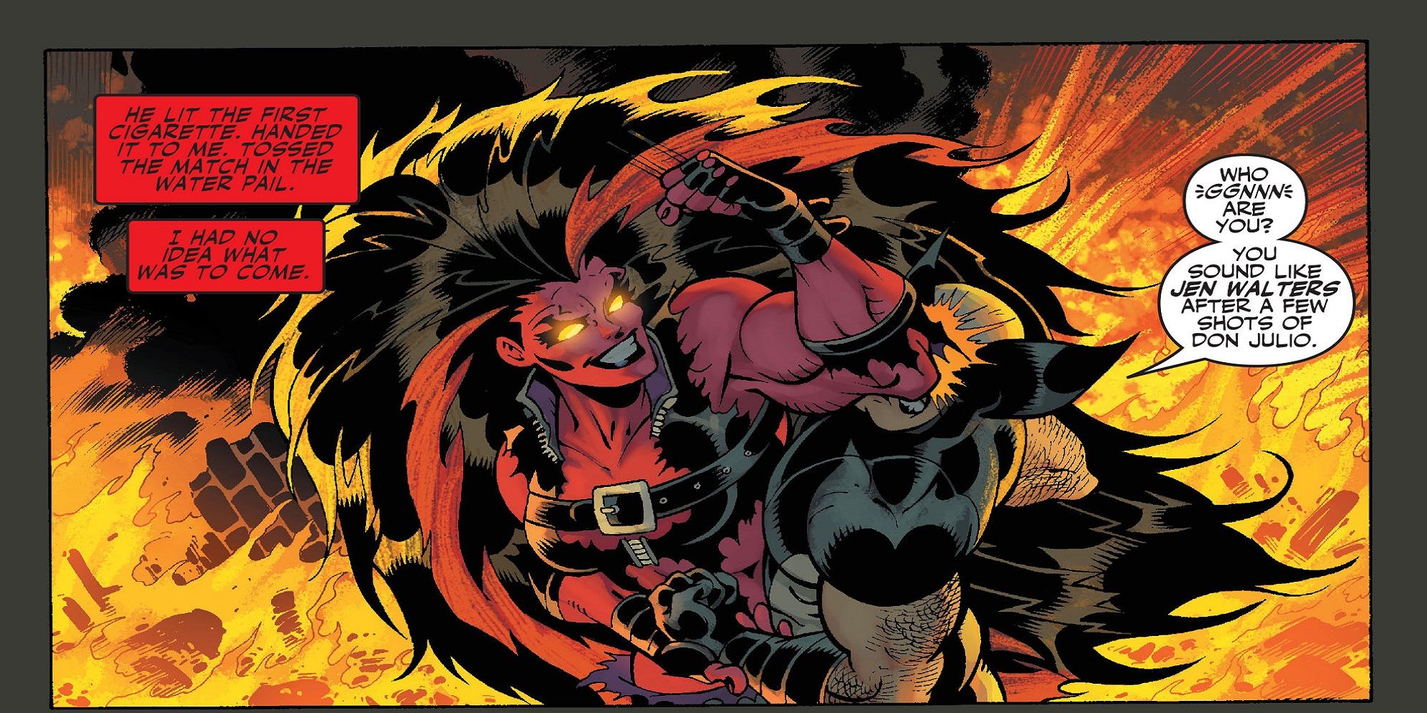 An image of comic art depicting Red She-Hulk fighting Wolverine and X-Force