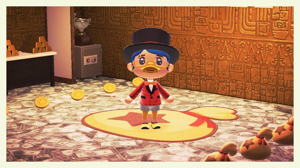 A player cosplays as Scrooge McDuck in Animal Crossing: New Horizons