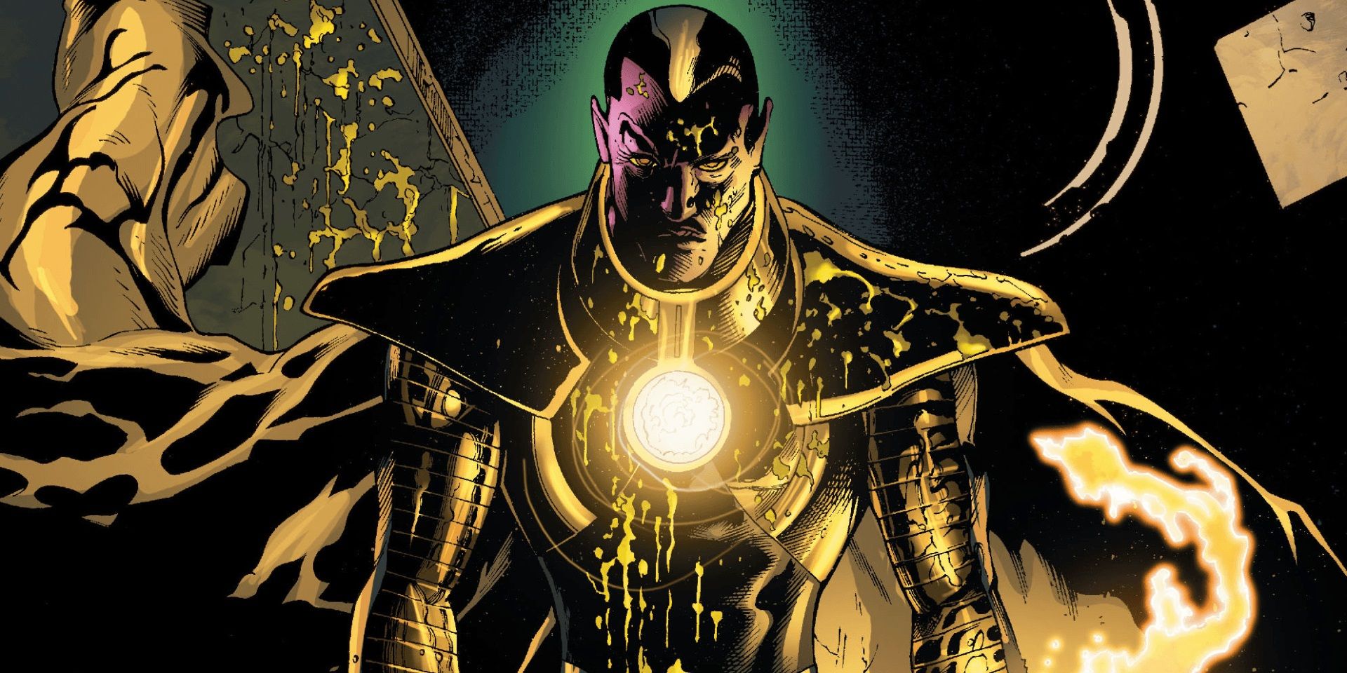 Sinestro as Parallax covered in blood and scowling