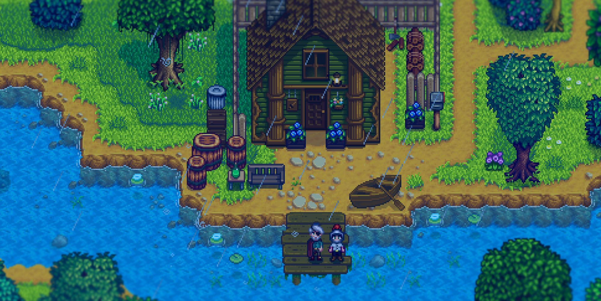 A player outside the adventuring guild in Stardew Valley game.