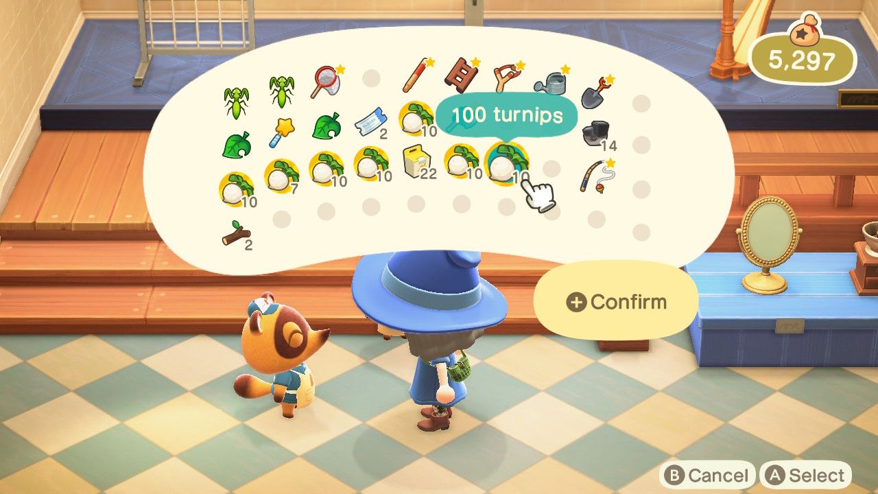 A player sells turnips to Timmy and Tommy Nook in Animal Crossing: New Horizons