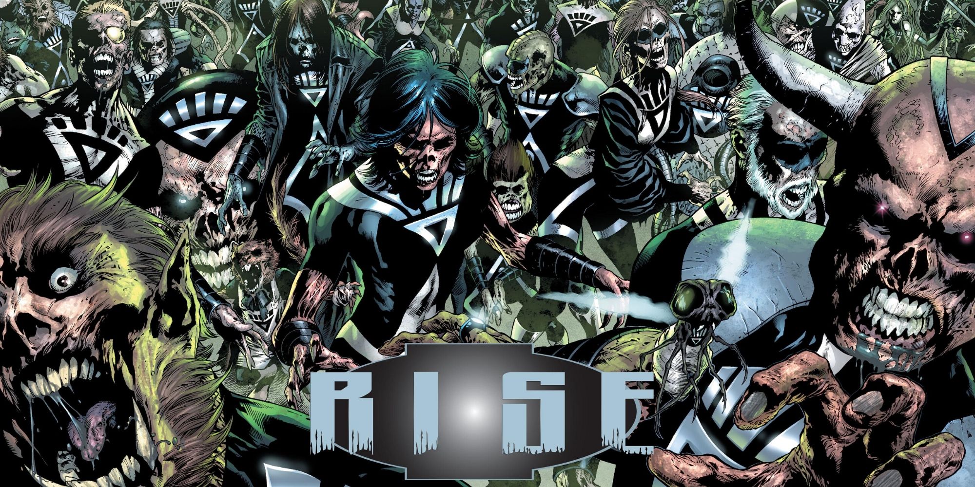 Blackest Night story arc art with the zombies rising up