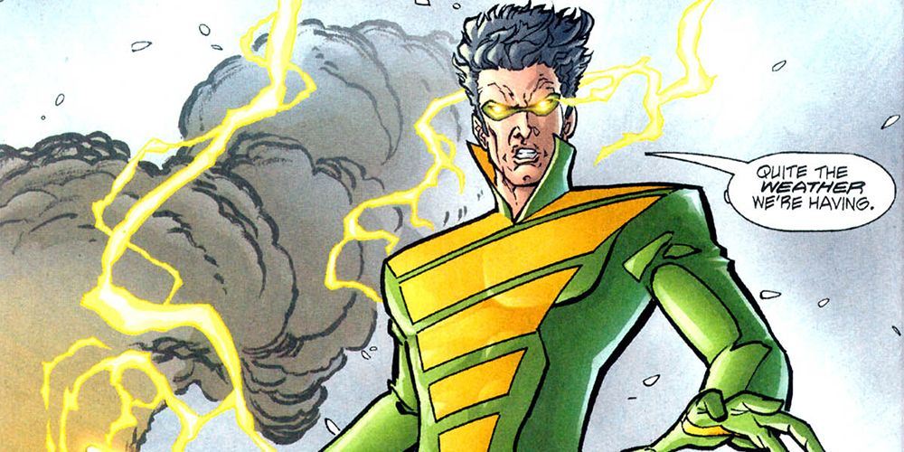Weather Wizard conjures a storm while making a weather pun in DC Comics.