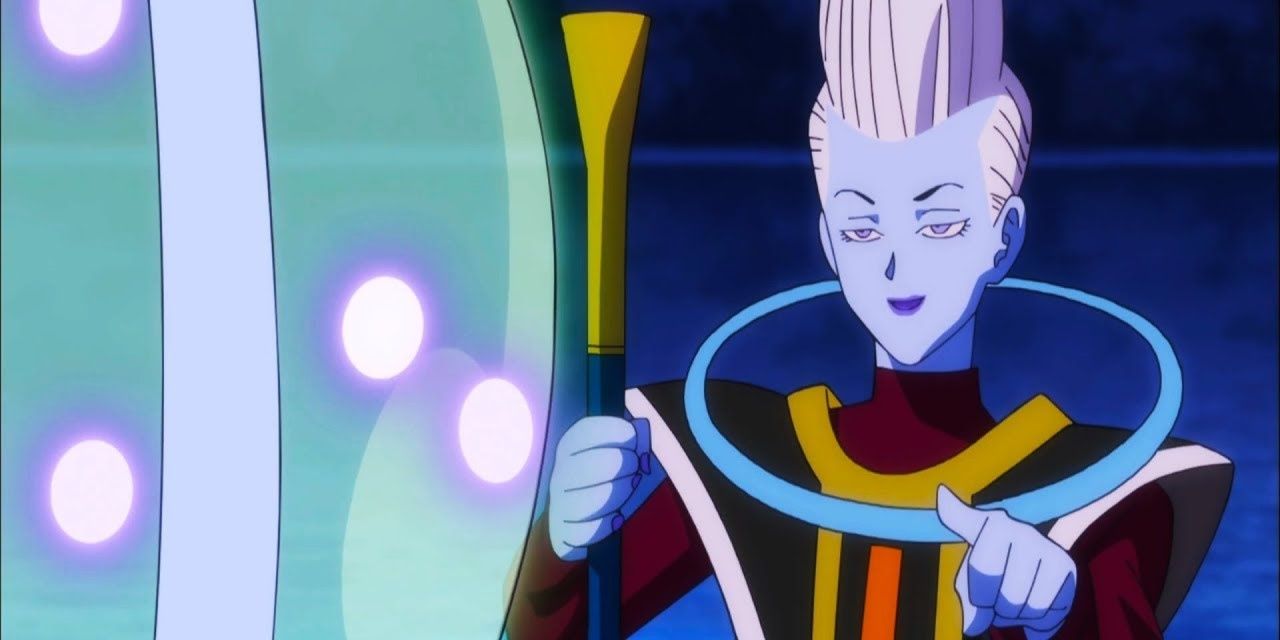 Whis smiling and pointing