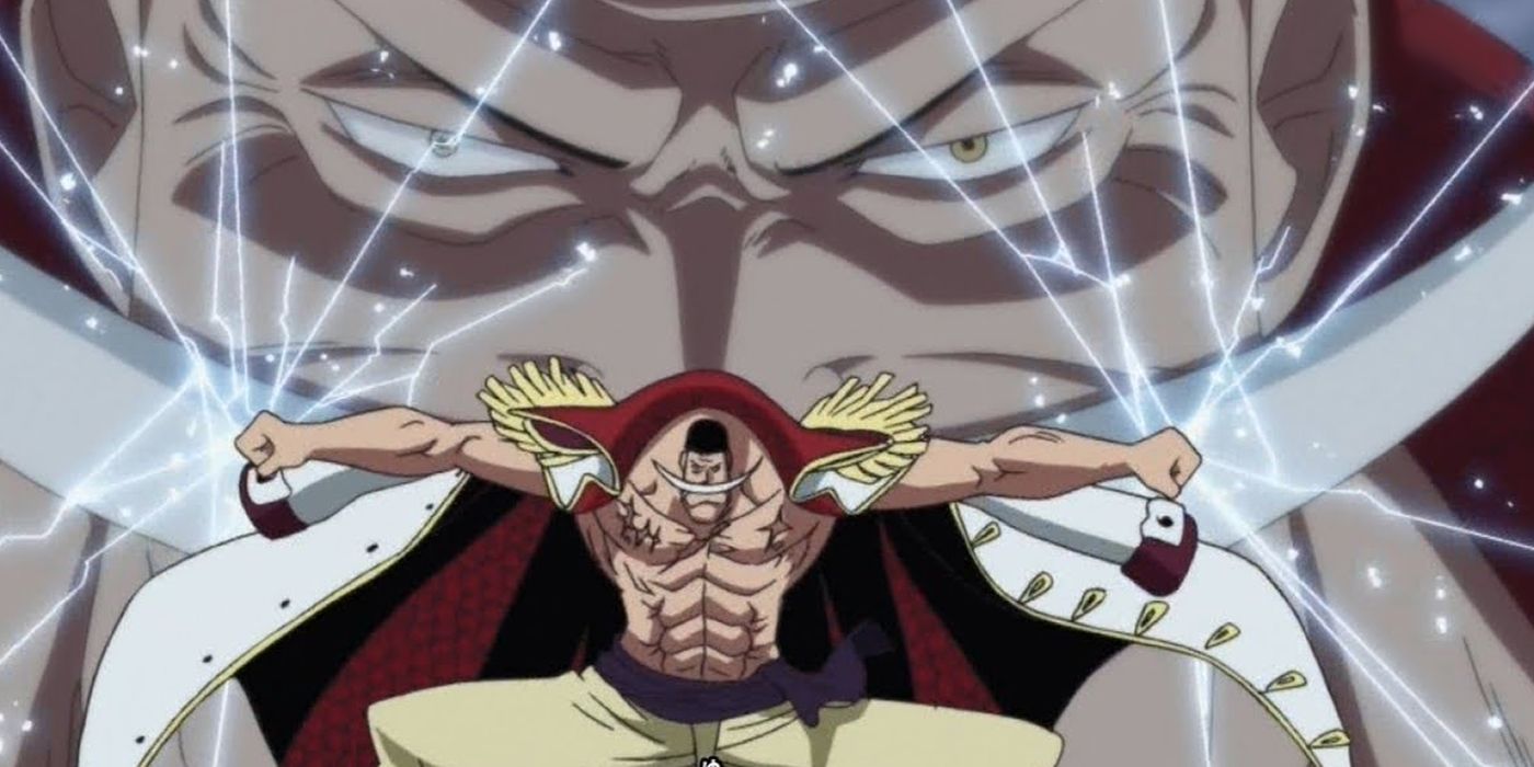 Whitebeard using his Devil Fruit to create a quake in the air in One Piece.