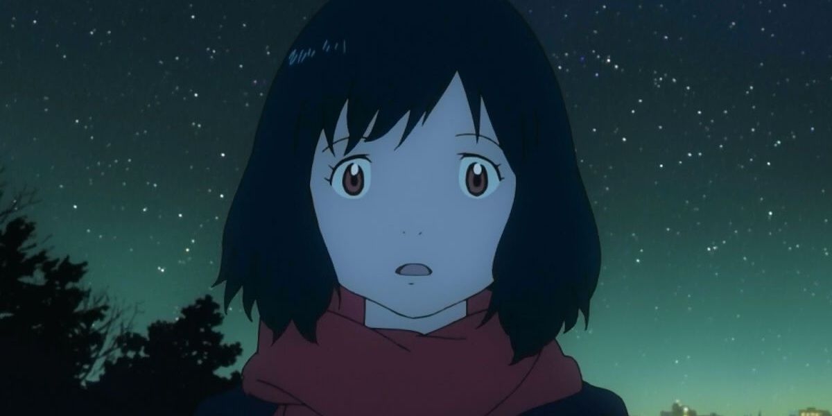 Hana from Wolf children outside at night