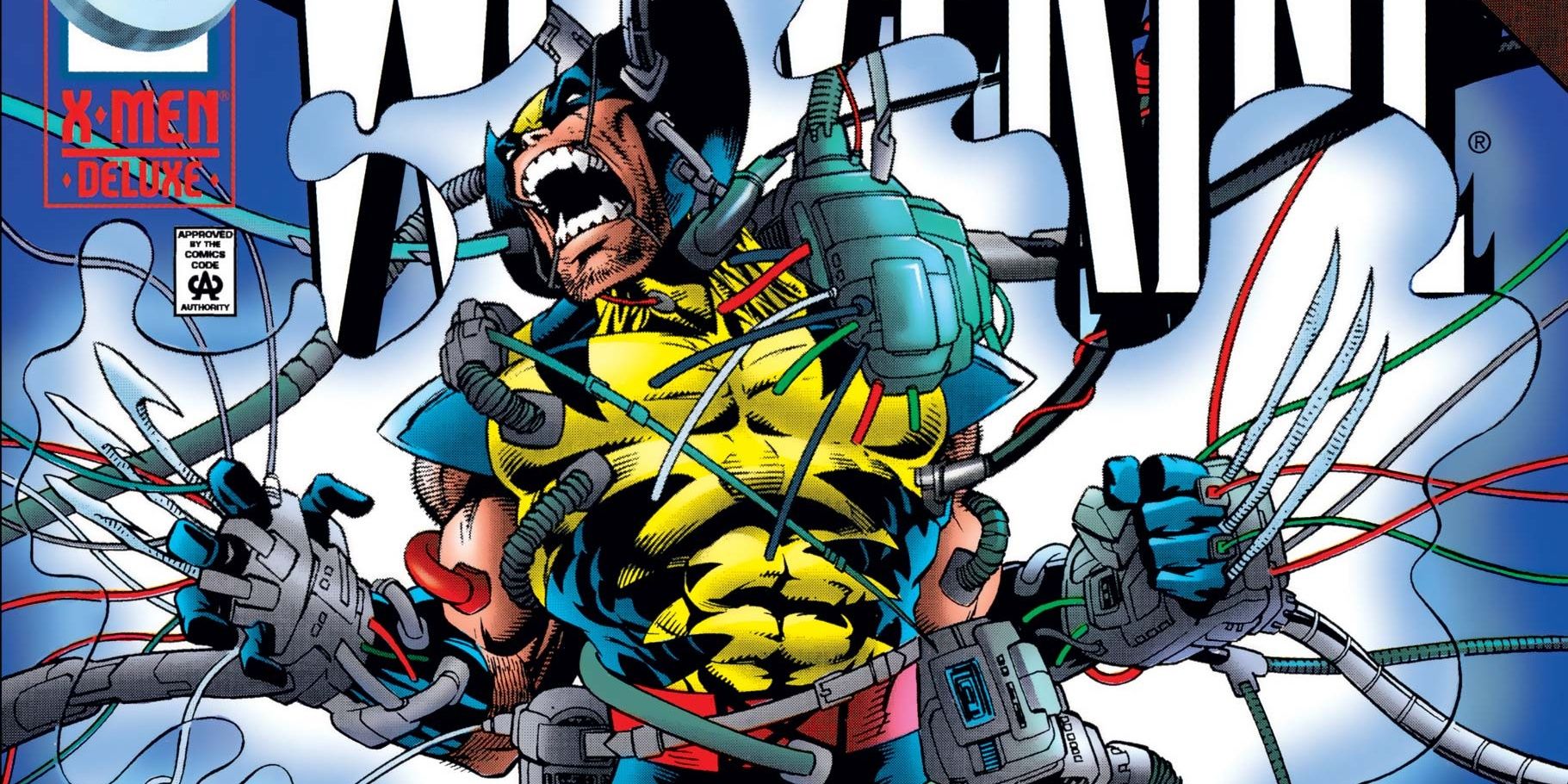 Marvel Comics' Wolverine 100 Cropped – brightly coloured Logan with wires and robotics