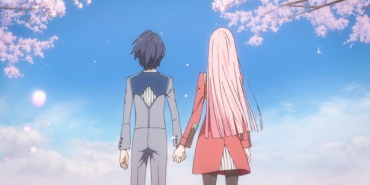 Anime Zero Two And Hiro Watching Cherry Blossoms Darling In The Franxx