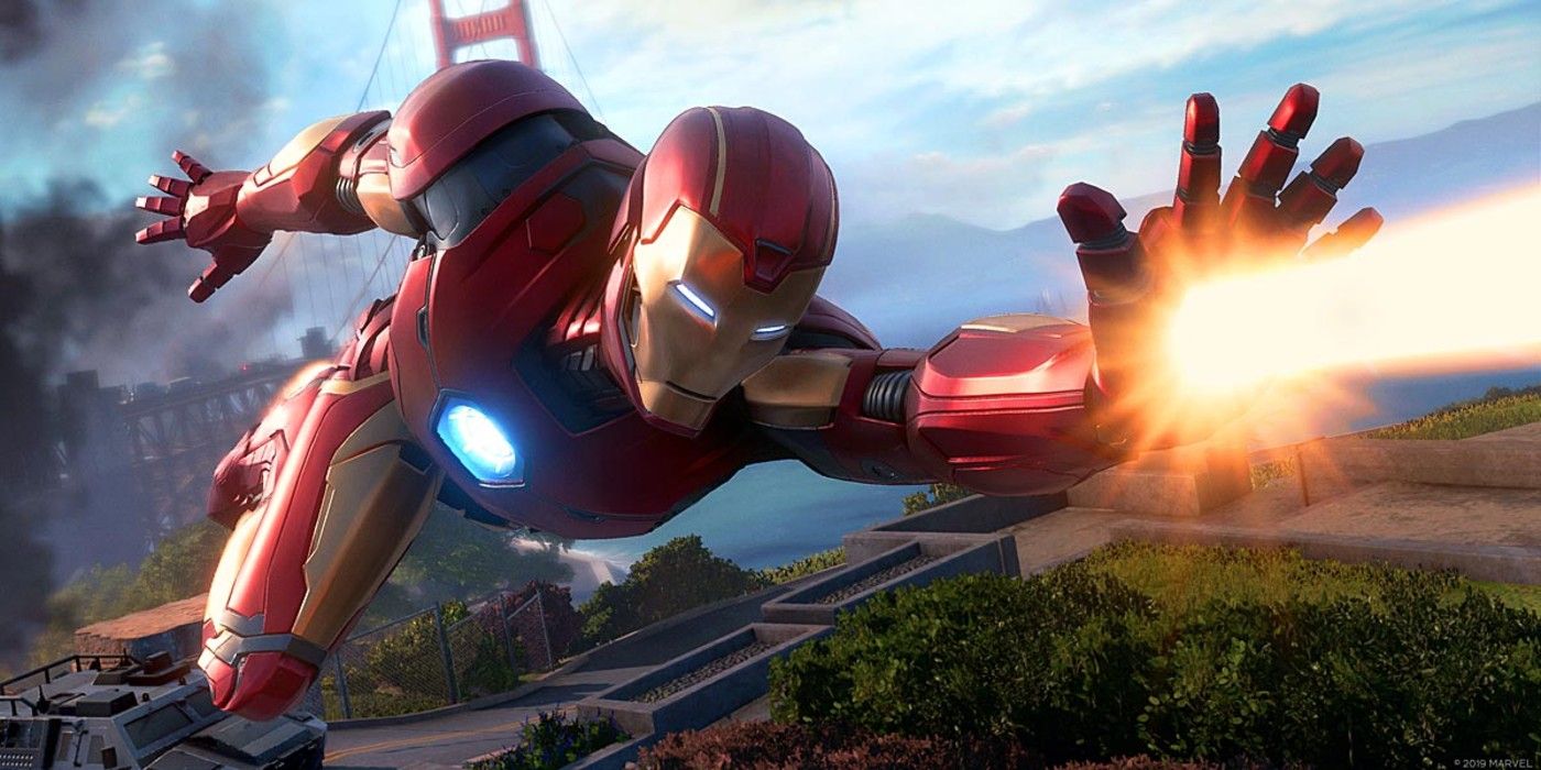 Marvel's Avengers Game Iron Man Shooting Repulsor Laser Beam