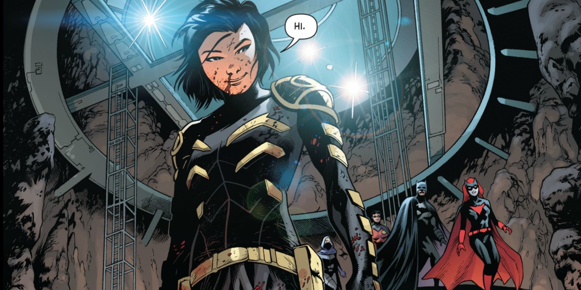 DC Comics' Cassandra Cain in the Batcave saying "Hi."