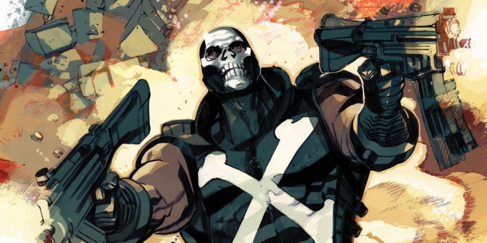 Captain America foe Crossbones shoots a gun in each hand in Marvel Comics
