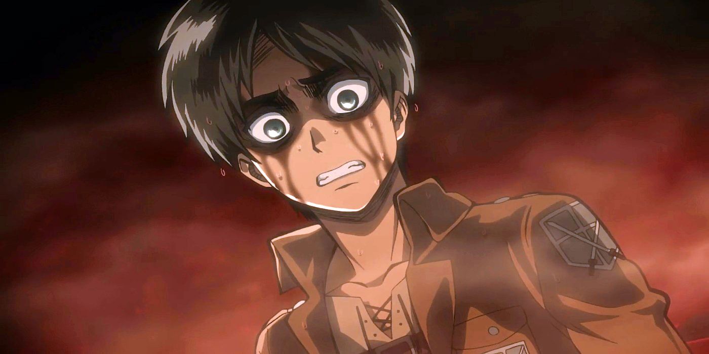 Eren Yeager in Attack on Titan looking terrified. 