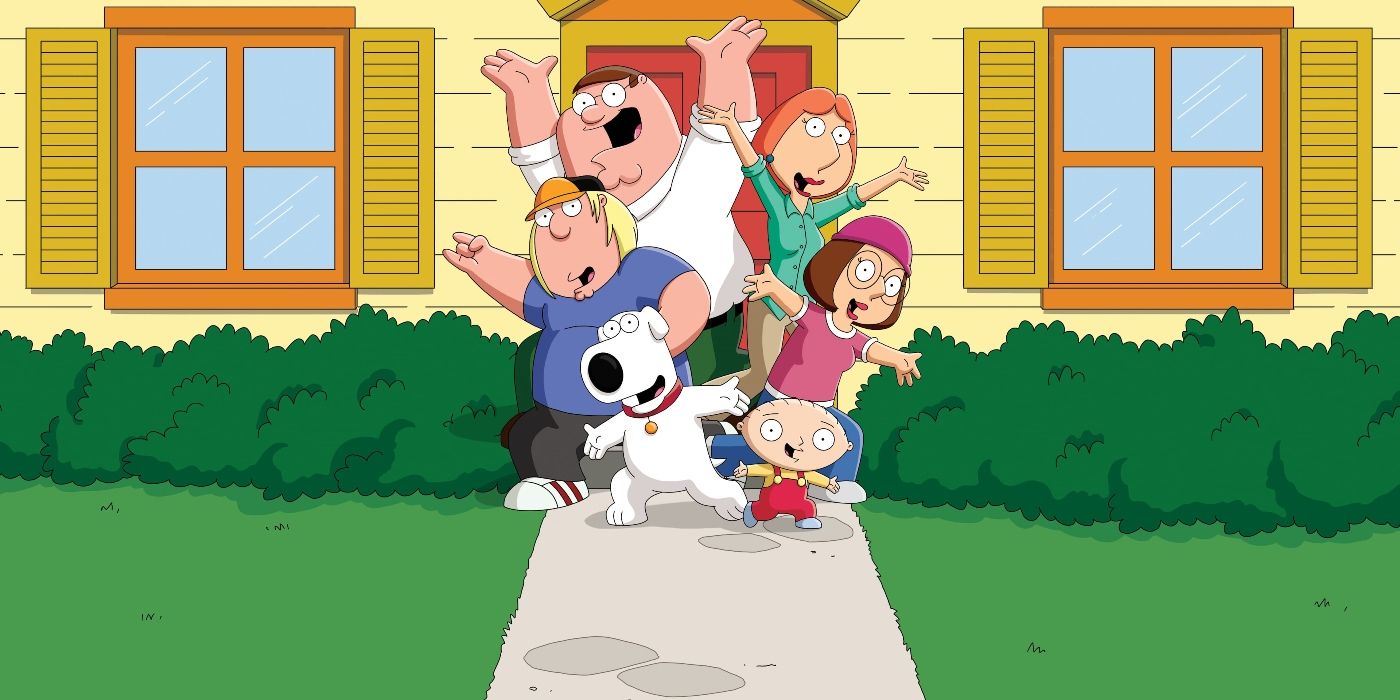 The Griffin family jumping in front of their house