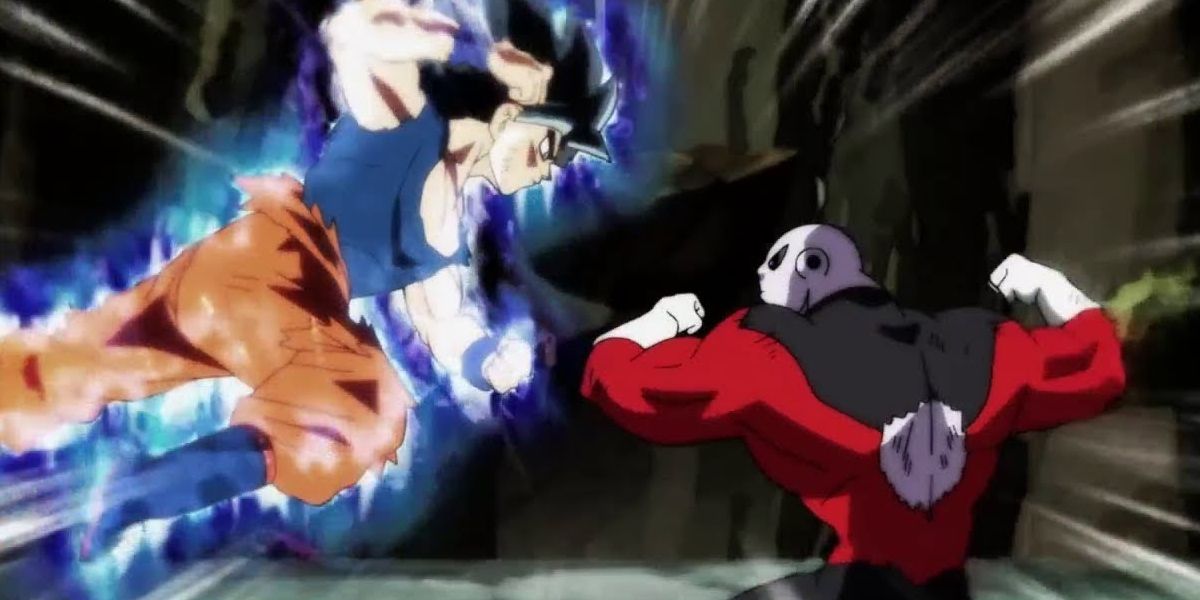 Goku fighting Jiren in Dragon Ball Super.