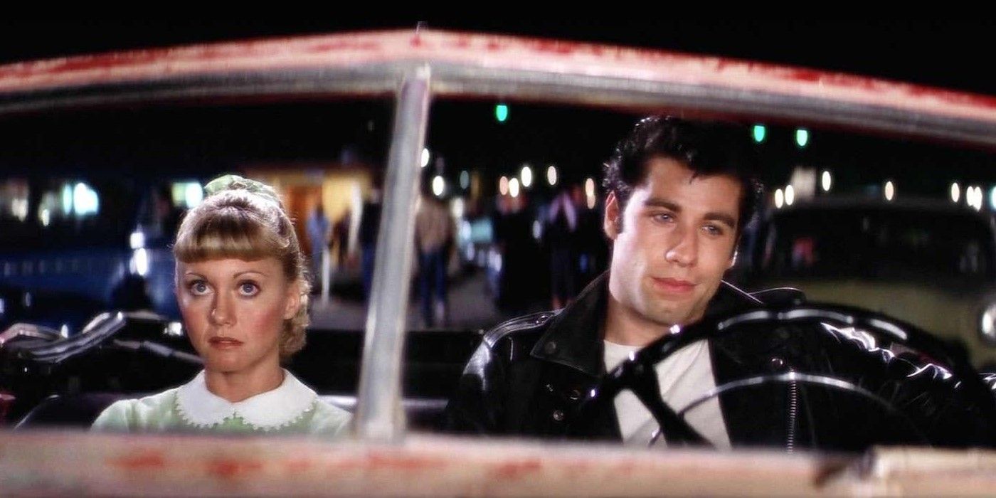 Olivia Newton-John and John Travolta in the car in Grease.