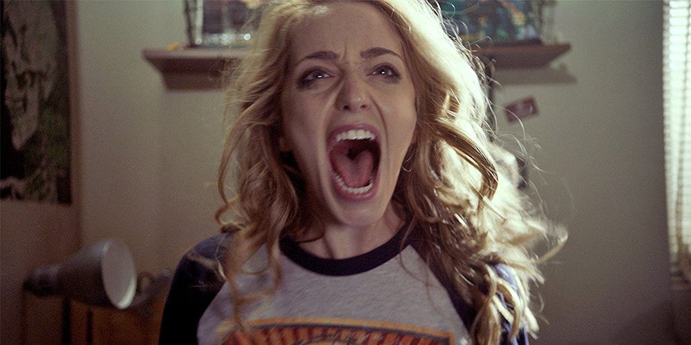 Jessica Rothe as Tree screaming after dying again in Happy Death Day.