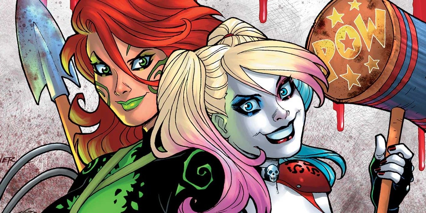 Harley Quinn and Poison Ivy holding weapons from DC Comics