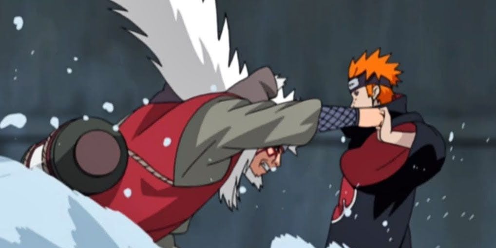 Jiraiya's punch being caught by Pain (Naruto)