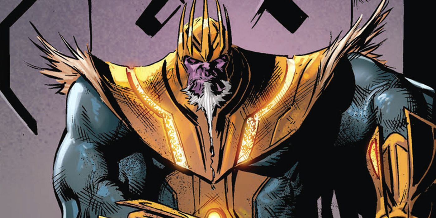 Marvel Comics' King Thanos sitting on his throne