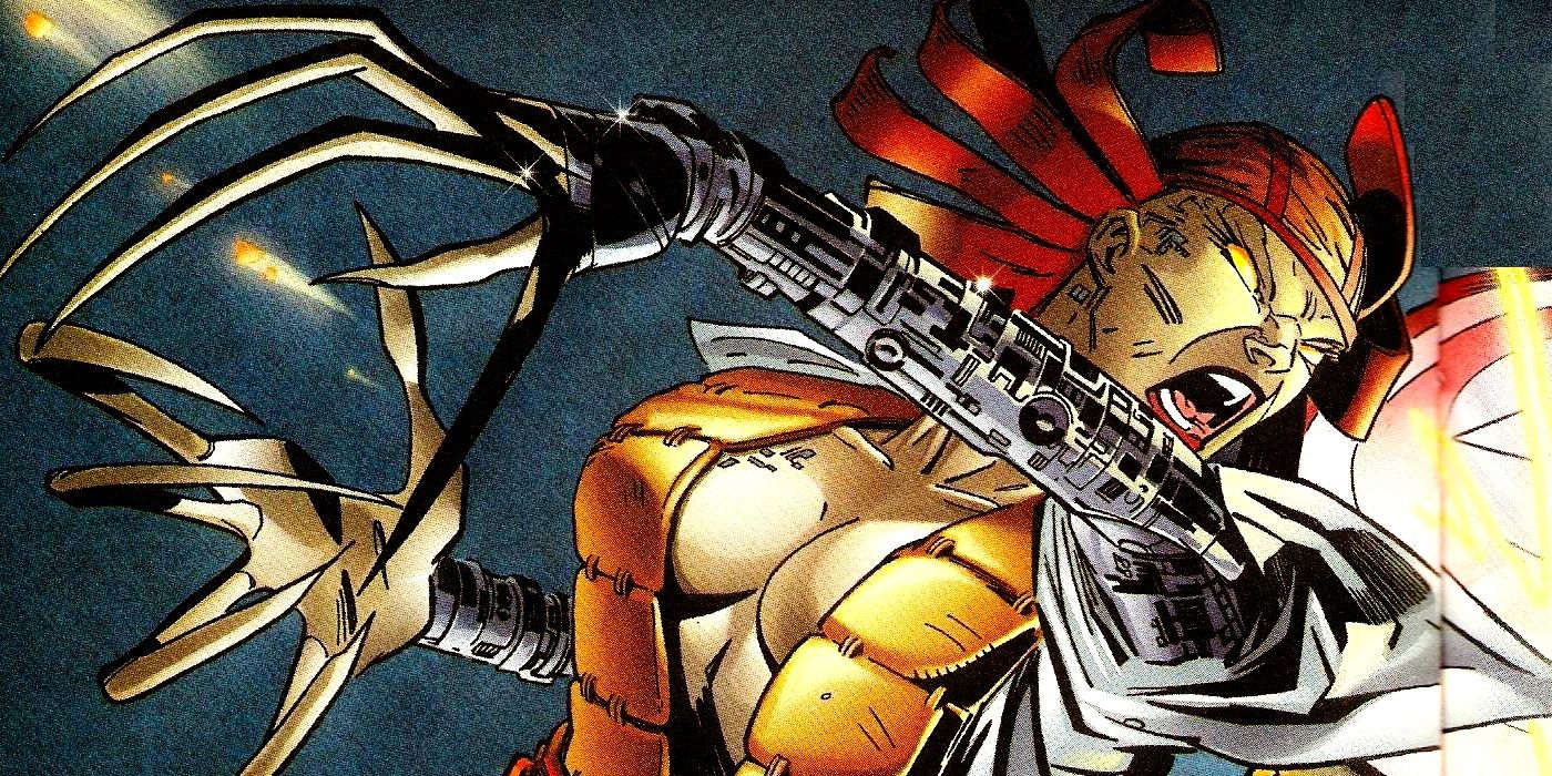 Marvel Comics' Lady Deathstrike jumping in and slashing