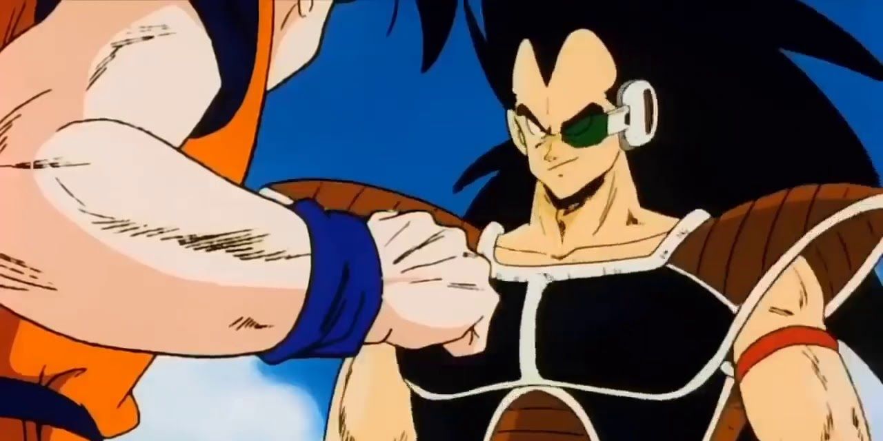 Raditz and Goku squaring off during the Raditz Saga of Dragon Ball Z