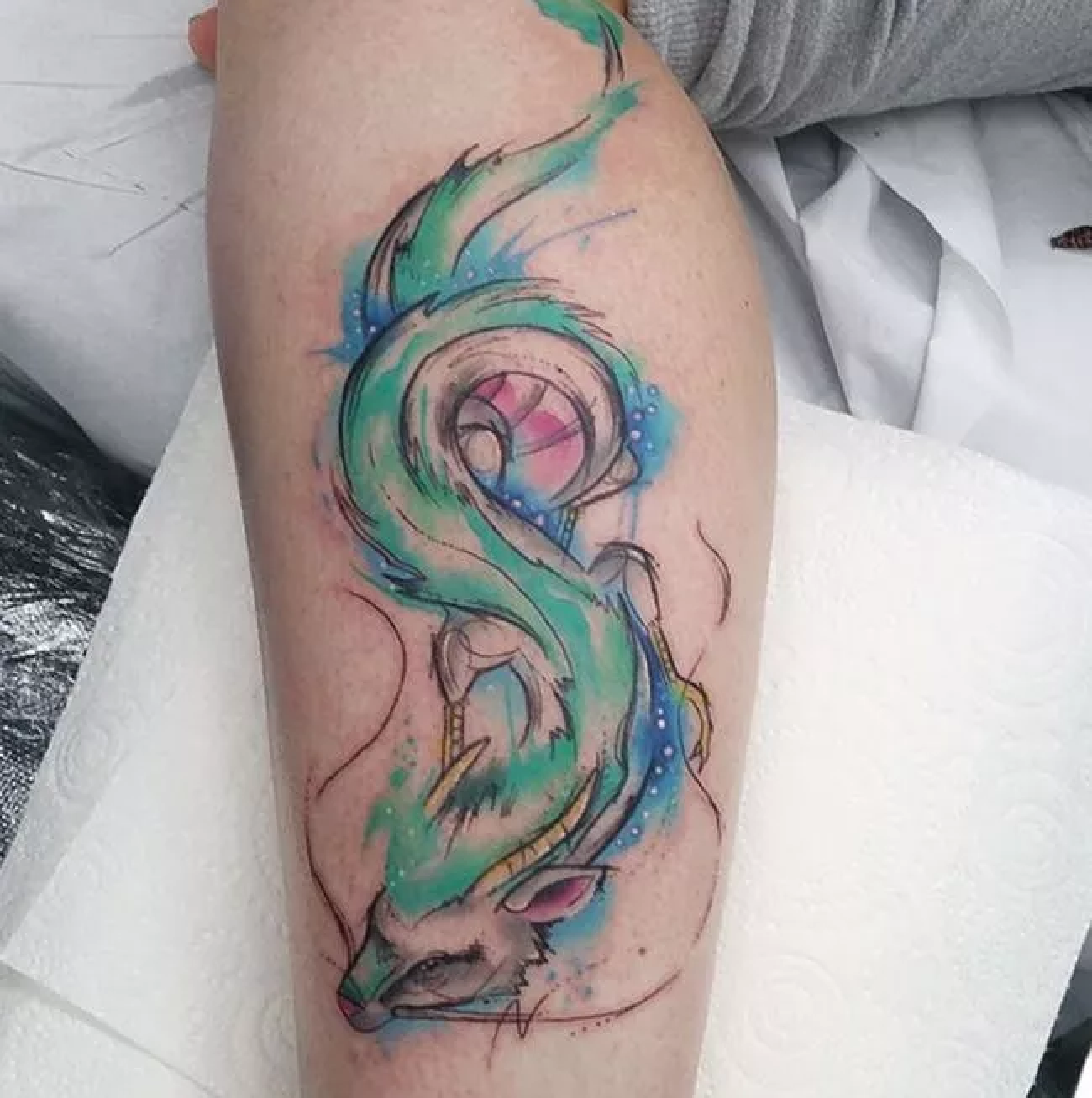 haku as a dragon from spirit away tattoo | Stable Diffusion